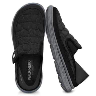 Mens Slippers for Plantar Fasciitis, Casual Mens Slip on Shoes with Arch Support, Orthopedic House Slippers for Men, Indoor Outdoor Mules & Clogs for Pain Relief (Black, 10.5)