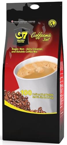 Trung Nguyen G7 Instant Coffee - 3-in-1 with NANO+ Technology, Roasted Ground Blend, Non-dairy Creamer & Sugar (100 Sticks)