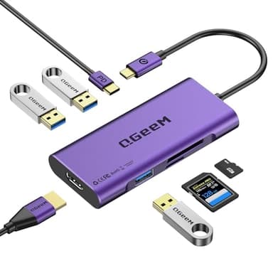 QGeeM USB C to HDMI Adapter 4k, 7 in 1 USB C Dongle with 100W Power Delivery, 3 USB 3.0 Ports, SD/TF Card Reader, Compatible for MacBook, iPad, HP, Dell XPS and More Type C Devices