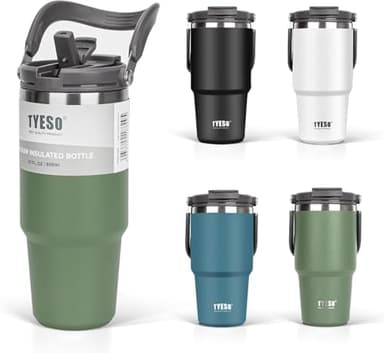 TYESO Tumbler with Handle,Tumbler with Straw, Vacuum Insulated Water Bottle,Double Wall Stainless Steel Coffee Cup Travel Mug Leak Proof Flip (GREEN, 40 oz)