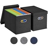 Lifewit 2 Pack File Organizer Box for A4-sized Hanging File Folders, Portable Document Storage with Plastic Slide, File Folder Organizer Storage Boxes for Office, School, Home, Storage Bins Dark Gray