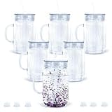 CHLJAR 20 Oz Snow Globe Plastic Mason Jar with Clear Lids and Straws, 6 Pack Snow globe cups, Snowglobe tumbler Acrylic Mason Jars with Handles, snowglobe tumbler supplies