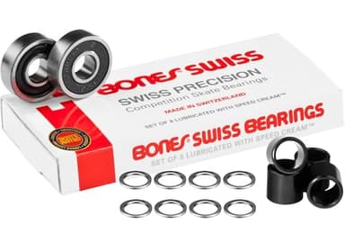 Bones Swiss Skateboard Bearings 8 Pack with Spacers & Washers Bundle