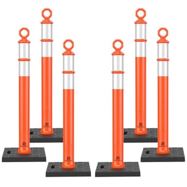 RoadHero 42 Inch Delineator Post with Base, Portable Orange Traffic Delineator Posts Cones with Reflective Collars for Parking Lots, Road Safety, Construction Events (6 Pack)