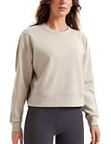 CRZ YOGA Womens SoftAura Crewneck Sweatshirt Long Sleeve Workout Casual Pullover Basic Fall Tops Mojave Tan Medium
