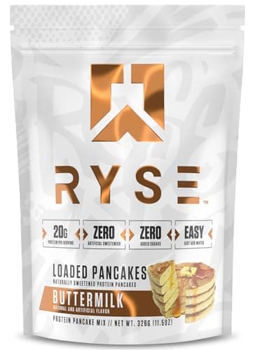 RYSE Loaded Protein Pancake & Waffle Mix - Buttermilk - Naturally Sweetened Breakfast with 21g Protein, 3g MCTs and 2g Fiber - No Added Sugar - High Protein Snack for Clean Energy - 6 Servings