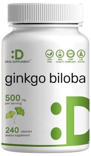 DEAL SUPPLEMENT Ginkgo Biloba 500mg Per Serving, 240 Capsules, 4 Month Supply – Grown in Northern Asia – Extra Strength, Promotes Brain Function