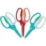 Fiskars Training Scissors for Preschoolers Ages 3+ (3-Pack), Small Kids Safety Scissors with Training Lever, Easy to Use, Preschooler Art Supplies, Back To School, Turquoise and Red