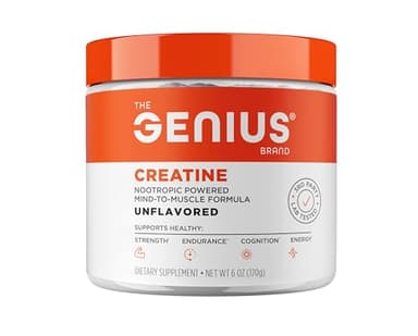 The Genius Brand Genius Creatine - Creatine Monohydrate Powder for Active Lifestyles - Endurance, Strength, Brain Performance & Muscle Health Support - Mind-to-Muscle Formula - Unflavored - 6 oz