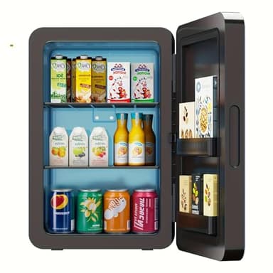 Kikihuose 22L/30Cans Mini Fridge for Bedroom, 12v DC Portable Cooler & Warmer, Mini Refrigerator with Glass Front, for Car Office Desk & Dorm Room Food Beverage Skincare Makeup (22L, Classic Black)