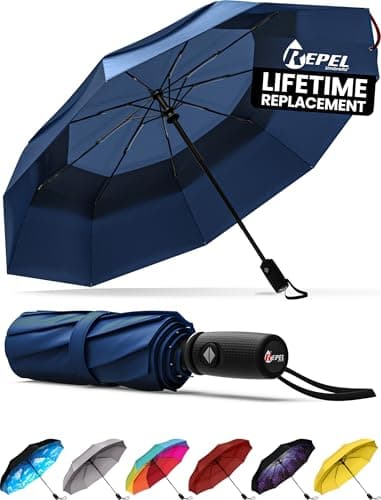 Windproof Travel Umbrella - Compact & Withstands Winds up to 85MPH, Strongest Premium Auto Folding Umbrella for Rain and Sun - Durable, Light & Portable for Women & Men, Fits Backpack & Cars