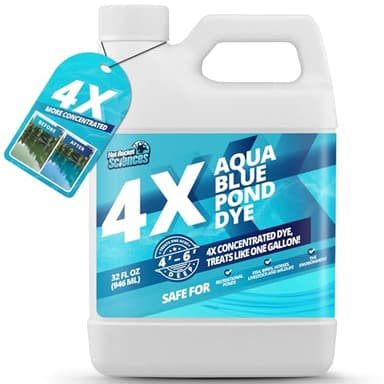 32oz Aqua Blue Pond Dye 4X Concentrate, Lake & Pond Dye Blue for Aqua Colored Water, Ideal Lake Colorant, Aquashade Colorant that Protects Against Sunlight - Ideal for Fish and Wildlife