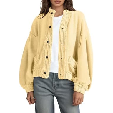 Free People Dupe Jacket, Sweatshirt Coatigan Button Down Long Sleeve Lightweight Fall Jackets with Pockets Yellow