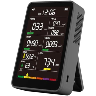 Professional Indoor Air Quality Monitor with AQI Beep Alarms, Portable Real-Time Detector for Home Cars Plants and Pets (Black)