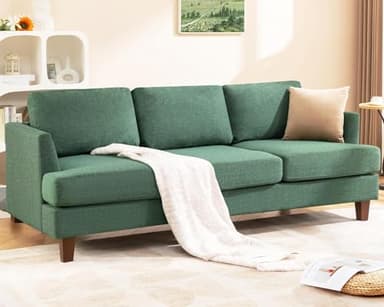 Busaurus 3 Seater Sofa Couch with Deep Seats, 89" Mid Century Modern Upholstered Sofa with Armrests, Comfy Couches for Living Room, Bedroom, Apartment and Office (Green)