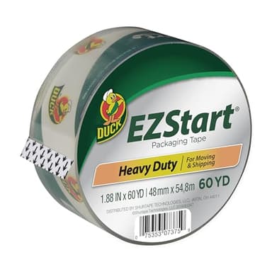 Duck EZ Start Clear Packing Tape Refill - Quiet Easy Start Packaging Tape for Boxes, Shipping, Moving & Storage - 1.88 Inch x 60 Yards - 3" Core - Clear (299002)
