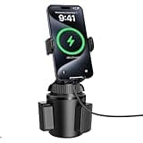 APPS2Car Solid Cup Phone Mount for Car Cup Holder Wireless Charger 15W with Quick Extension Long Arm Fast Swivel Adjustable Height 360 Rotatable Low Profile for iPhone 15 Pro Max Plus 14 13 12 11 XS X