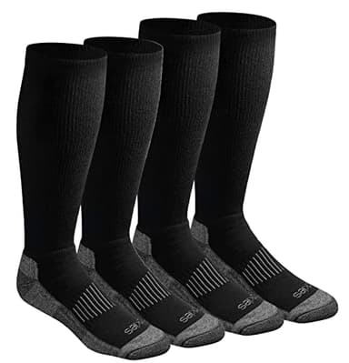 Dickies Men's Light Comfort Compression Over-The-Calf Socks, Black (4 Pairs), Large