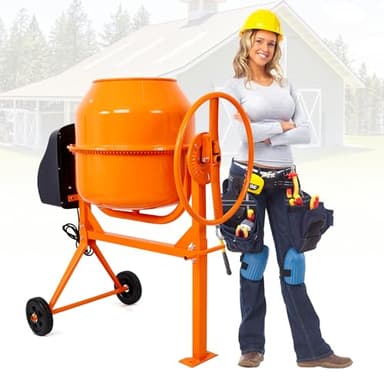 WORVISTA 5.0 Cu. Ft Electric Cement Mixer, 650W 4/5 HP Portable Concrete Mixer with Wheels and Stand, Heavy Concrete Mud Mixer Tools, Adjustable Tilt for Mortar Stucco Seeds and Fodder, Orange