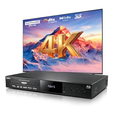 4K UHD Blu Ray DVD Player with Dolby Vision,HDR10,Twin HDMI Outputs for 3D HD Video and Dolby Audio/DTS Playback,for Region A Blu-ray Discs,DVDs,3D 4K UHD Home Theater Blu ray Player for TV Projector