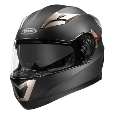 Motorcycle Full Face Helmet DOT Approved - YEMA Helmet YM-829 Motorbike Moped Street Bike Racing Casco Moto Helmet with Sun Visor for Adult,Youth Men and Women - Matte Black,M