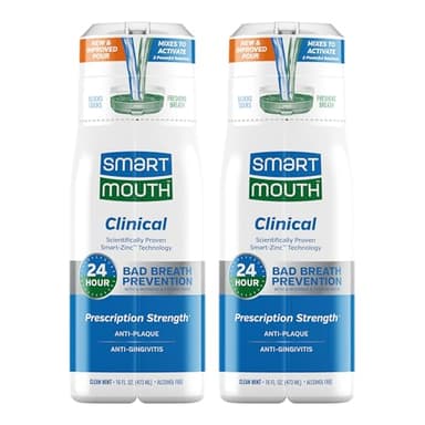 SmartMouth Clinical Zinc Activated Mouthwash - Anti-Plaque & Anti-Gingivitis for Healthy Gum Support - All-Day Fresh Breath - Alcohol-Free, Sugar-Free, & Gluten-Free - Clean Mint - 16 fl oz (2 Pack)