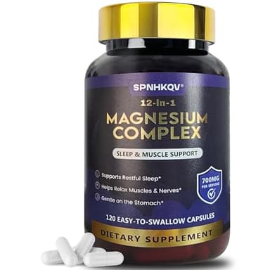 SPNHKQV Magnesium 12-in-1 Complex Supplement – 700mg High Absorption Magnesium Glycinate Capsules for Women & Men – Muscle, Nerve & Sleep Support – 120 Vegan Capsules