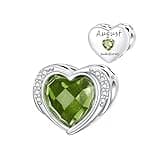 LUXILLA Angel Wings Birthstone Charms 925 Sterling Silver Charm Cubic Zirconia Heart Bead fit for Bracelets and Necklaces Jewelry Gift