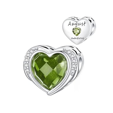 LUXILLA Angel Wings Birthstone Charms 925 Sterling Silver Charm Cubic Zirconia Heart Bead fit for Bracelets and Necklaces Jewelry Gift