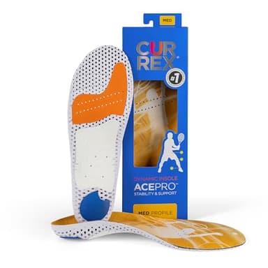 CURREX AcePro, Arch Support Insoles for Tennis, Volleyball, Racquetball, Net Sports, Increase Performance & Agility, Court Based Sports Inserts for Men & Women (Medium Arch, Medium)