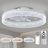 LANMEL Modern Ceiling Fans with Lights and Remote,20" Low Profile Ceiling Fan with Light,7 Blades Flush Mount Ceiling Fan with Lights,6 Speeds, Reversible,3000k-6500k Dimmable LED Ceiling Fan,White