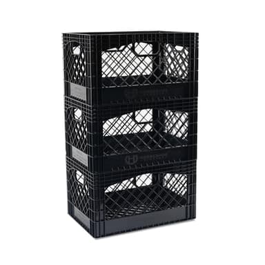 HORSESHOE STORAGE Stackable Milk Crates, 3 Pack, Kitchen Work Commercial Garage Totes, 24 Quart, Heavy Duty Plastic, Black, 19" L x 13" W 11" H