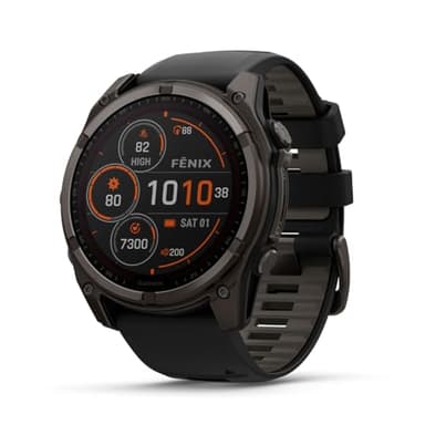 Garmin fēnix® 8 – 51 mm, Solar, Sapphire, Premium Multi-Sport GPS Smartwatch, Long-Lasting Battery Life, Dive-Rated, Built-in LED Flashlight, Carbon Gray DLC Titanium with Pebble Gray Band
