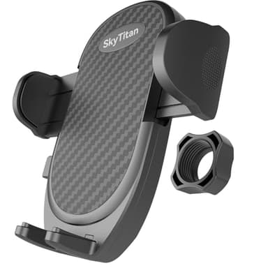 SkyTitan Replacement Phone Holder Cradle Clamp Part for Car Mount 17mm Ball Socket, One-Hand Operation, Carbon Fiber Texture, Wrapped Arm with Anti-Slip Silicone Rubber Pad, Cable Slot Design