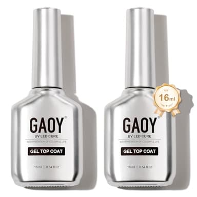 GAOY 2 Pcs 16ml No Wipe Gel Top Coat, Glassy Clear Gel Top Coat, High Gloss Finish for UV Light Cure Nail Polish