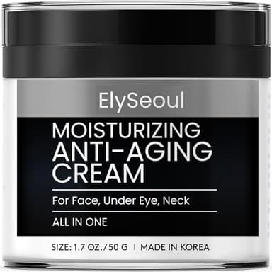 Korean 6 in 1 Face Cream for Men: Anti-Aging Skin Care Facial Moisturizer for Wrinkles Under Eye Bags Dark Circles Puffiness & Firming with Retinol Collagen Peptides Caffeine & Hyaluronic Acid, 1.7 oz