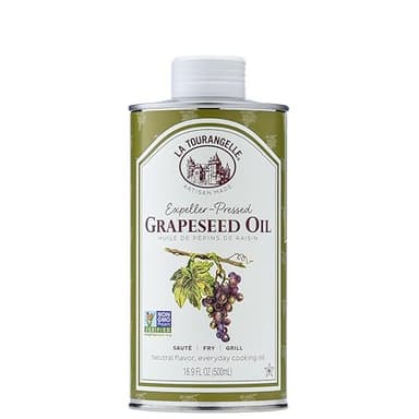 La Tourangelle, Expeller-Pressed Grapeseed Oil, High Heat Neutral Cooking Oil, Cast Iron Seasoning, Also Great for Skin, Hair, and DIY Beauty Recipes, 16.9 fl oz