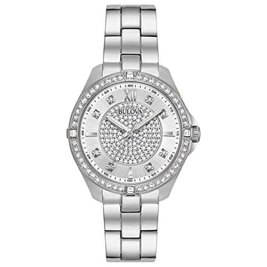 Bulova Ladies' Classic Crystal Stainless Steel 2-Hand Quartz Watch, Pave Dial Style: 96L236