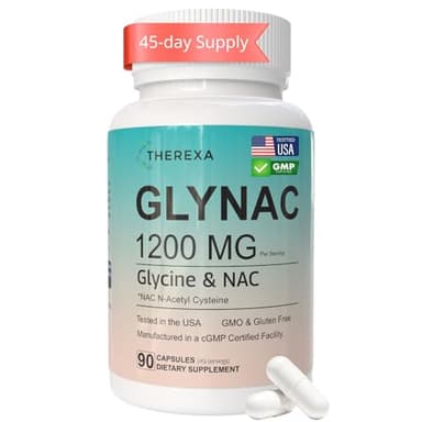 THEREXA GLYNAC Supplement 1200MG - Glycine & NAC Supplements, USA Tested - 90 Capsules