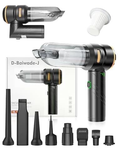 Baiwade Foldable Cordless Handheld Car Vacuum Cleaner, 15000PA High Power 2-in-1 Mini Vacuum Duster & Inflator, with 3-Speed Brushless Motor for Car Care, Home, Office, Pet