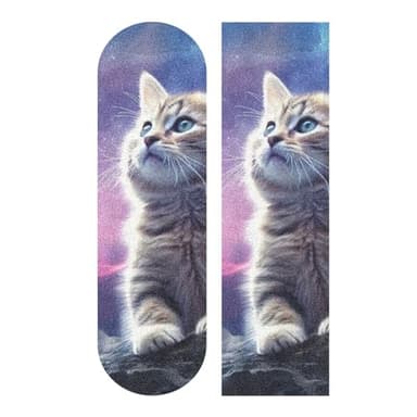 Burbuja Skateboard Grip Tape, Galaxy Cat Bubble Free Non-Slip Grip Tape Sheet for Longboard Scooter, 33”x9”
