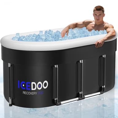 Wxtkkom New Upgrade XL 175-Gallon Oval Ice Bath Tub - 6 Layered Portable Bathtub, Drop-In Bathtubs Foldable with Cover Cold Plunge Tub for Athletes, Home Gym, Outdoor Recovery Use - Black