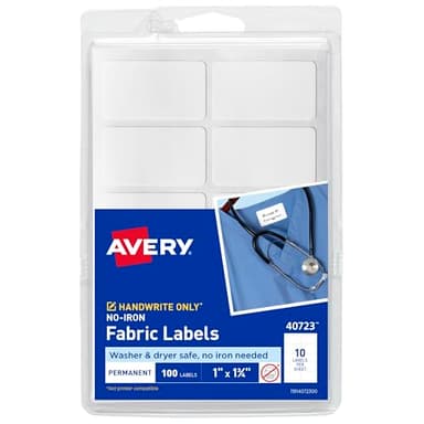 Avery No-Iron Fabric Labels, 1" x 1-3/4", Washer and Dryer-Safe Waterproof Labels, Non-Printable, 100 Total (40723)