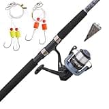 Shakespeare Tiger Surf Spinning Reel and Fishing Rod Combo with Bottom Float Rig, 9' 2-Piece Fishing Rod, Tubular Fiberglass Rod Blank Construction, Comfortable and Durable EVA Handle
