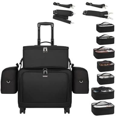 TANTO Rolling Makeup Train Case, Professional Makeup Case on Wheels Makeup Artist Bag With 7 Small Bag 4 in 1 Extra Large Cosmetics Organizer Cosmetology Case With Swivel Wheels &Adjustable Dividers
