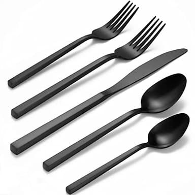 Alata Cube 45-Piece Forged Stainless Steel Flatware Set Cutlery Set with Utensil-Serving Set, Silverware Set Service for 8, Matte Satin Polished, Dishwasher Safe