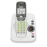 VTECH VG104 DECT 6.0 Cordless Phone for Home with Answering Machine, Blue-White Backlit Display, Backlit Buttons, Full Duplex Speakerphone, Caller ID/Call Waiting, Reliable 1000 ft Range (White/Grey)