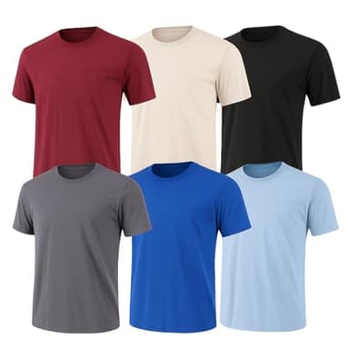6-Pack Bulk Men’s T-Shirts – Soft Pre-Shrunk Premium Cotton, Short Sleeves, Reinforced Collar, Crew Neck, Casual Fit