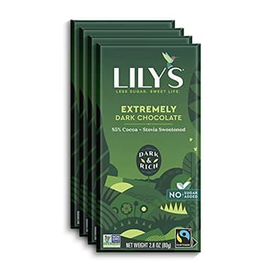 Extremely Dark chocolate Bar by Lily's | Stevia Sweetened, No Added Sugar, Low-Carb, Keto Friendly | 85% Cocoa | Fair Trade, Gluten-Free & Non-GMO | 4 Pack