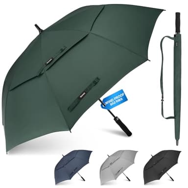 Gonex Windproof Double-ribs Golf Umbrella, 72 inch Auto Open Strong 2x8 Ribs Extra Large Double Vented Canopy Waterproof Rain Umbrella with Comfortable Handle, Oversized Sun Umbrella for 3-4 Men/Women, Dark Green